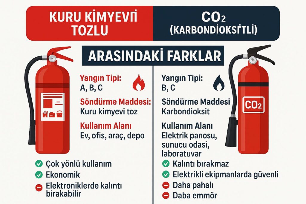 kuru kimyevi tozlu ve co2 yangın tüpleri arasındaki farklar kuru kimyevi tozlu ve co2 yangın tüpleri arasındaki farklar infografiği